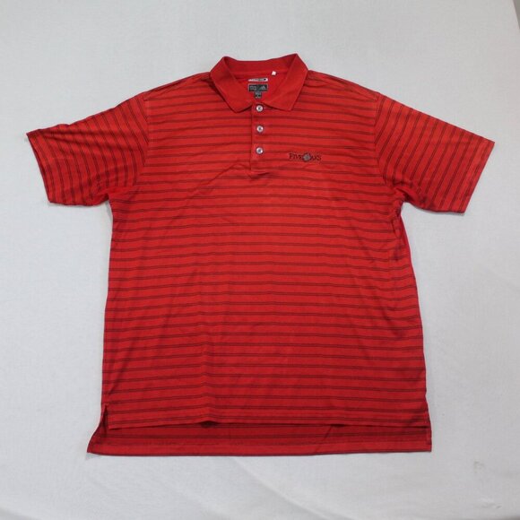 Adidas Men Red Golf Polo Shirt Short Sleeve Striped Size Large - Picture 1 of 9